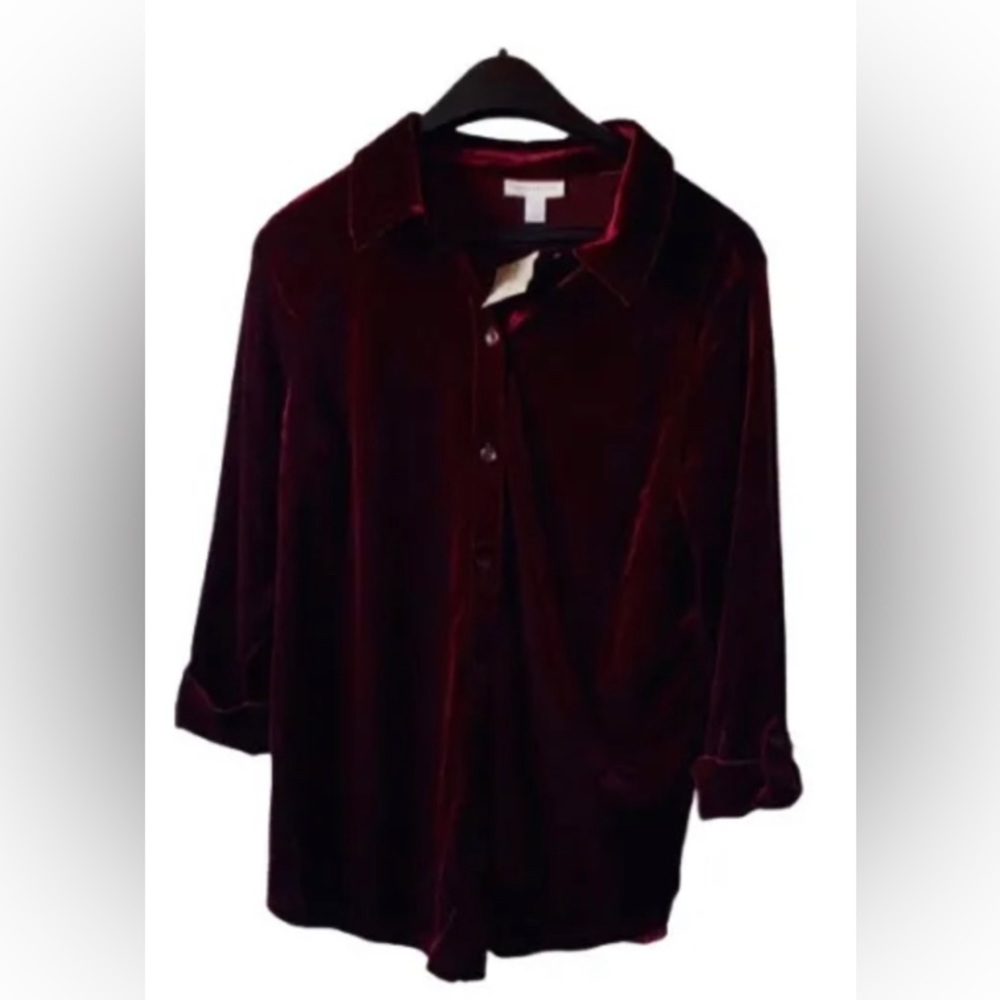 Charter Club Womens Shirt Velvet Button-Down Red Collared Formal Size S